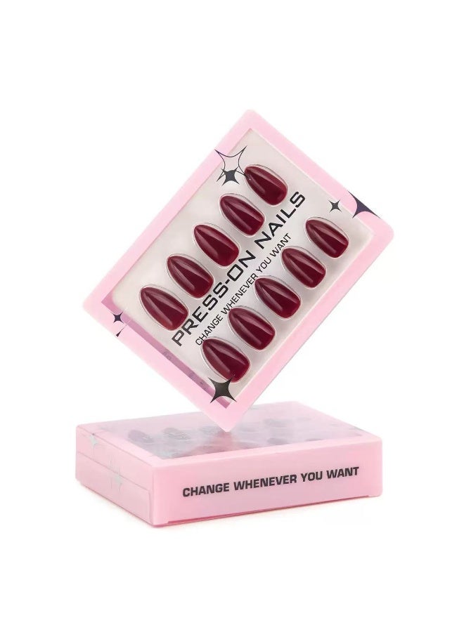 جوسكوين أظافر مثبتة ذات 30 قطعة، أطراف أظافر قصيرة على شكل لوز بتصميم درع بلون العنابي، مناسبة للمبتدئين؛ يمكن إعادة استخدامها. أظافر أكريليك زائفة مصحوبة بقائمة غراء. - Image 4